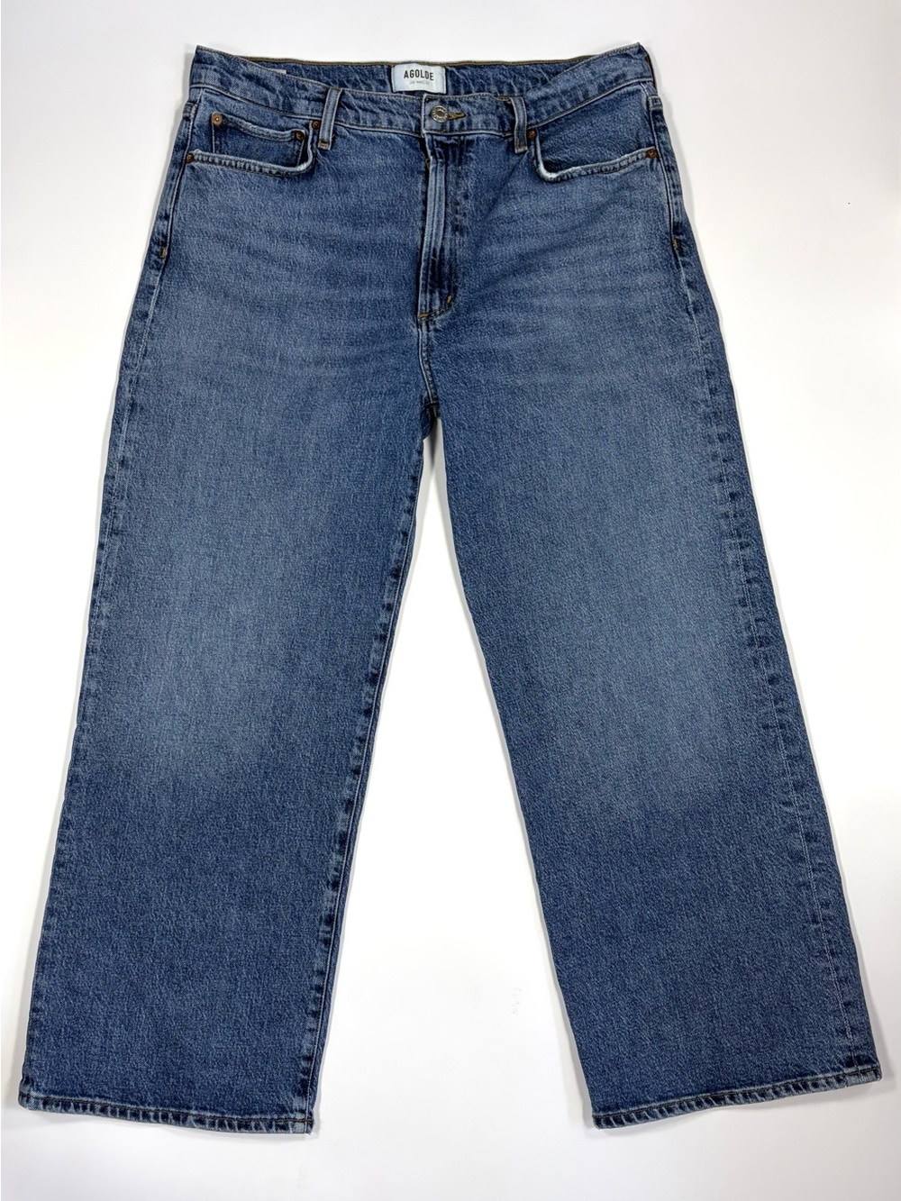 AGOLDE Harper Crop Jeans Size 31 High Rise Wide Leg Crop Medium Wash Denim - Picture 2 of 12